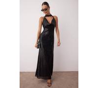Wovcor Sequin Cowl Halterneck Maxi Dress In Black Black 14