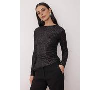 Wovcor Sequin Knit Boat Neck Party Blouse In Black Black 12