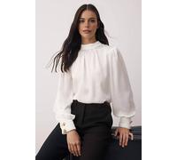 Wovcor Shawl Neck Button Detail Satin Woven Blouse In White White