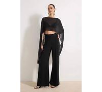Wovcor Sheer Chiffon Cape Crop Blouse With Draped Sleeve Detail In Black Black