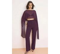 Wovcor Sheer Chiffon Cape Crop Blouse With Draped Sleeve Detail In Plum Plum