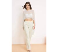 Wovcor Sheer Chiffon Cape Crop Blouse With Draped Sleeve Detail In White White