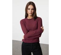 Wovcor Sheer Crew Neck Ribbed Knit Blouse In Burgundy Burgundy
