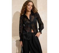 Wovcor Sheer Floral Detail Button-Front Shirt In Black Black