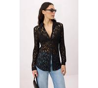 Wovcor Sheer Lace Button Front Slim Fit Party Shirt In Black Black