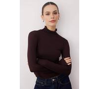Wovcor Sheer Stand Collar Stretch Knit Long Sleeve Blouse In Brown Brown