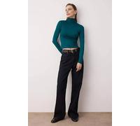 Wovcor Sheer Stand Collar Stretch Knit Long Sleeve Blouse In Emerald Emerald S