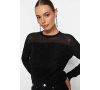 Wovcor Shimmer Knit Long Sleeve Sheer Panel Sweater In Black Black