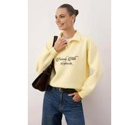 WOVCOR Shirt Collar Slogan Embroidered Polar Fleece Knit Sweatshirt - Yellow - M