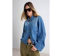 Wovcor Shirt Collar Wide Sleeve Regular Denim Jacket In Blue Blue