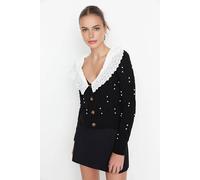 Wovcor Shirt Woven Garni Collar Detailed Knit Cardigan In Black Black