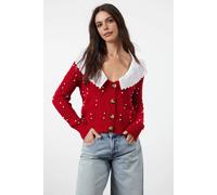 Wovcor Shirt Woven Garni Collar Detailed Knit Cardigan In Red Red S