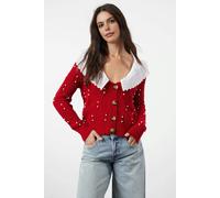 WOVCOR Shirt Woven Garni Collar Detailed Knit Cardigan - Red - S