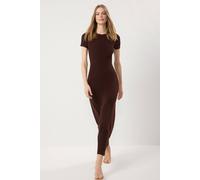 Wovcor Short Sleeve Bodycon Crew Neck Maxi Pencil Dress In Brown Brown