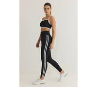 Wovcor Side Stripe Full-Length High-Rise Sports Leggings In Black Black
