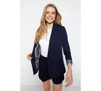 Wovcor Single-Breasted Tailored Woven Blazer Jacket In Navy Navy