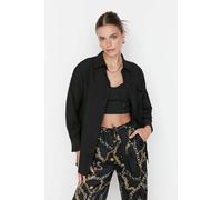 Wovcor Single Pocket Boyfriend Cotton Woven Shirt In Black Black 12