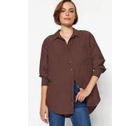 Wovcor Single Pocket Boyfriend Cotton Woven Shirt In Brown Brown 10