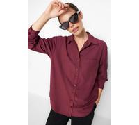 Wovcor Single Pocket Boyfriend Cotton Woven Shirt In Burgundy Burgundy