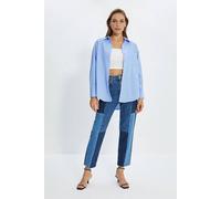 Wovcor Single Pocket Boyfriend Cotton Woven Shirt In Light Blue Light Blue