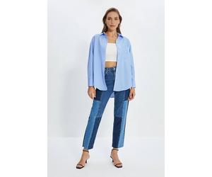 Wovcor Single Pocket Boyfriend Cotton Woven Shirt In Light Blue Light Blue