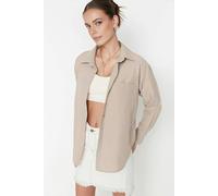 WOVCOR Single Pocket Boyfriend Cotton Woven Shirt - Taupe - 14