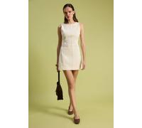 Wovcor Sleeveless Boat Neck A-Line Mini Denim Dress In Ecru Ecru