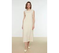 Wovcor Sleeveless Crew Neck Minimal Maxi Dress In Beige Beige