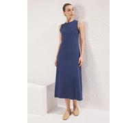 Wovcor Sleeveless Crew Neck Minimal Maxi Dress In Navy Navy