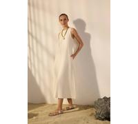 Wovcor Sleeveless Crew Neck Minimal Midi Dress With Side Split In White White