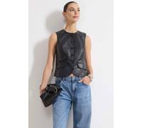 Wovcor Sleeveless Faux Leather Vest With Button Pocket Detail In Black Black