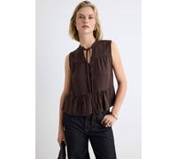 Wovcor Sleeveless Mandarin Collar Relaxed Fit Shirt In Brown Brown