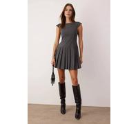 Wovcor Sleeveless Pleated Skirt Mini Dress In Dark Grey Dark Grey