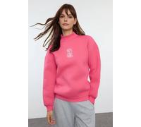 Wovcor Slogan Embroidered Funnel Neck Fleece Sweatshirt In Fuchsia Fuchsia