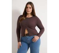 WOVCOR Snap Button Crop Length Basic Knitted Plus Size Blouse - Brown - XL