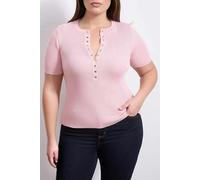 WOVCOR Snap Button Detail Ribbed Summer Knit Blouse - Pink - 2XL