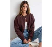 Wovcor Snap Button Front Regular Fit Crop Cardigan In Brown Brown