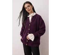 Wovcor Soft Bouclé Knit Button-Front Cardigan In Aubergine Aubergine