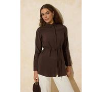 WOVCOR Soft Fabric Woven Shirt with Belt Detail - Brown - 12