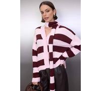 Wovcor Soft Knit Stripe Cardigan With Scarf Detail Multi