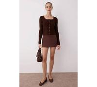 Wovcor Soft Ribbed Knit Cardigan With Lace Detailing In Brown Brown