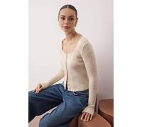 Wovcor Soft Ribbed Knit Cardigan With Lace Detailing In Stone Stone S