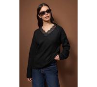 Wovcor Soft Texture V-Neck Lace Detail Knit Jumper In Black Black L