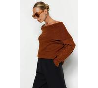 WOVCOR Soft Textured Carmen Collar Knit Sweater - Brown - M