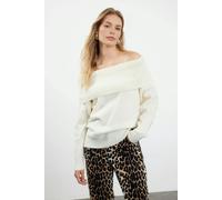 WOVCOR Soft Textured Carmen Collar Knit Sweater - White - M