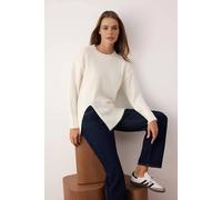 Wovcor Soft Textured Crew Neck Knit Sweater With Side Slit In Ecru Ecru