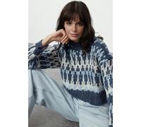 WOVCOR Soft-Textured Ethnic Pattern Thick Cropped Knit Sweater - Blue - M