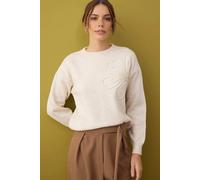 Wovcor Soft Textured Floral Cable Knit Jumper In Stone Stone L