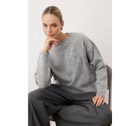 WOVCOR Soft-Textured Floral Patterned Knit Sweater - Light Grey - S