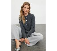 WOVCOR Soft-Textured Knit Cardigan with Jewelry Button Detail - Grey - S